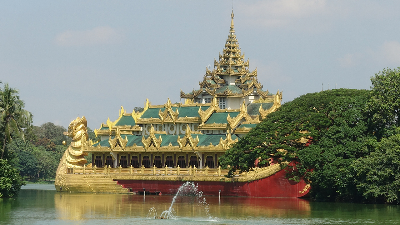 Golden Duck Yangon boat viewed across river