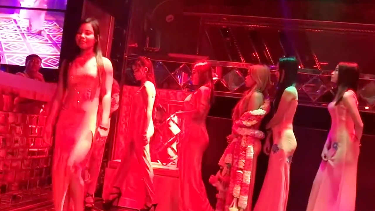 Beautiful girls line up on stage in Myanmar KTV