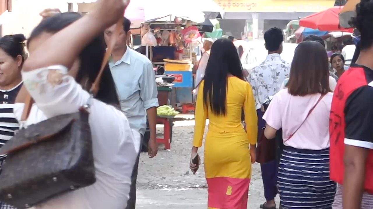 Myanmar Hot Girl Walking away in yellow dress