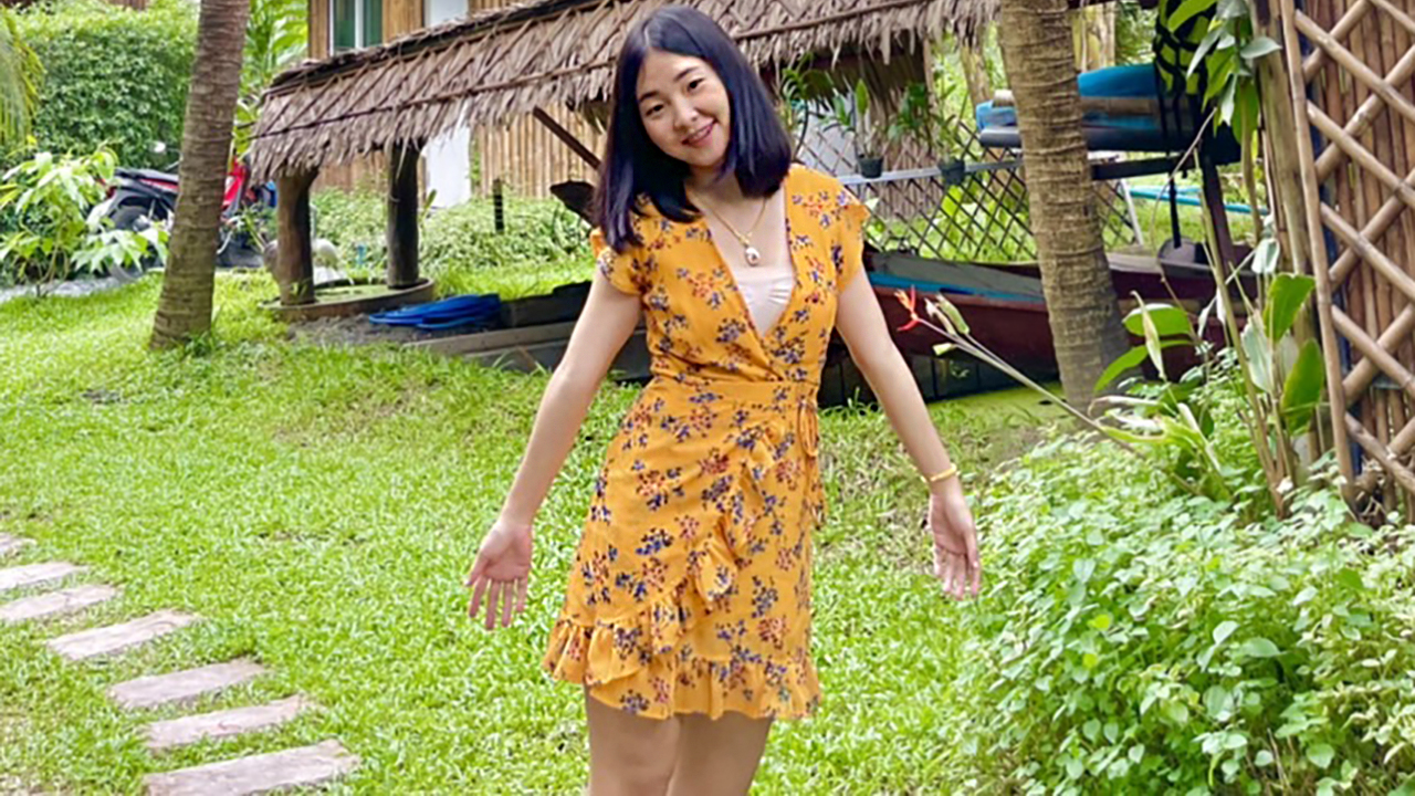 Orange Asian Sun Dress on girl named Beat in the park