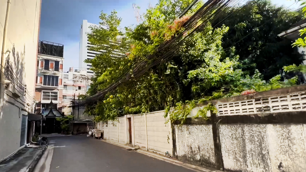 View of trees and fence on Bangkok Silom District walk