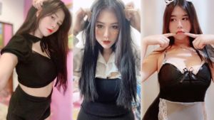 3 image panel of Big Tits NN social media images from super sexy Asina girl