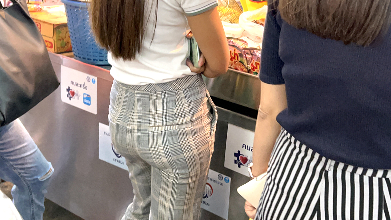 Staring at Beautiful Ass in pants at line up