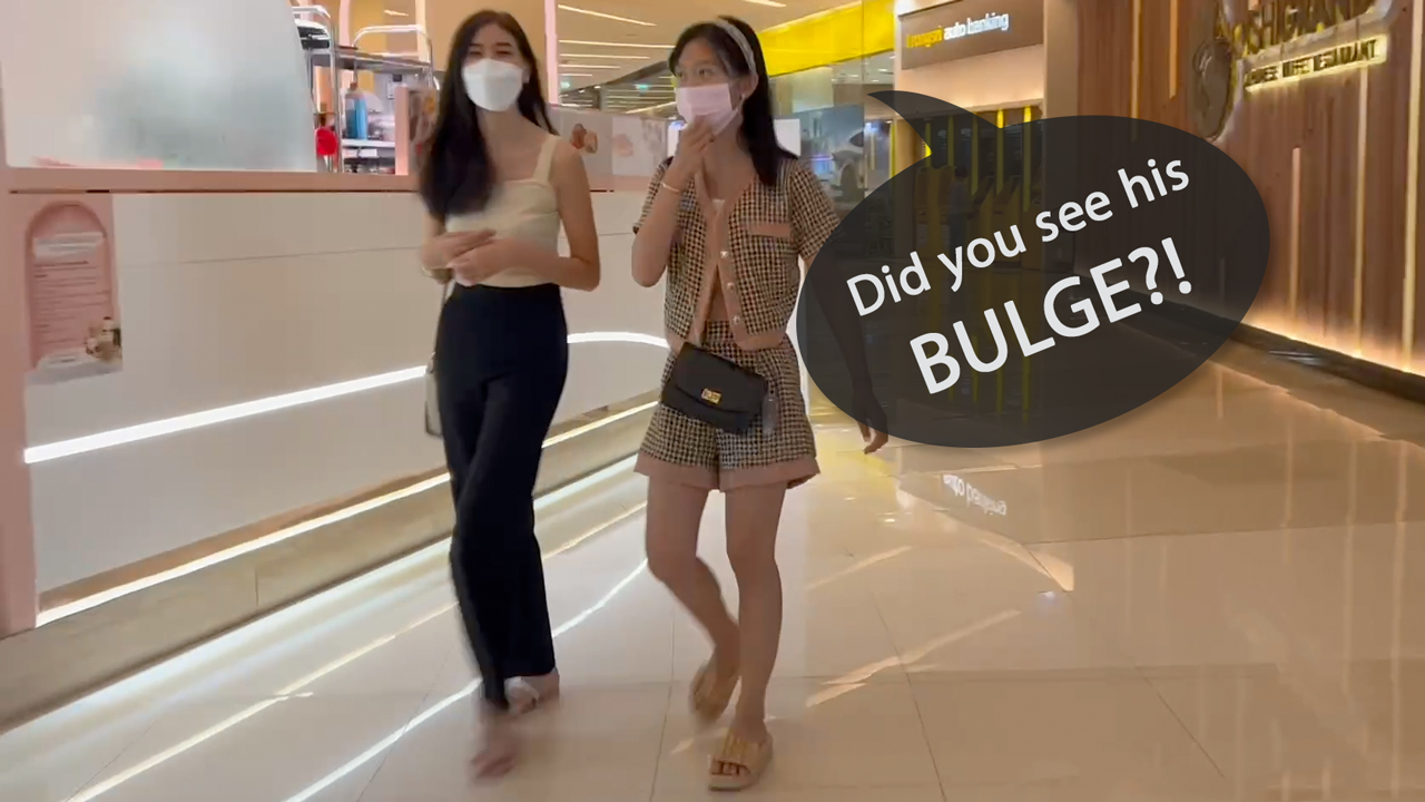 Thai Upper Class women in the mall with funny chat bubble