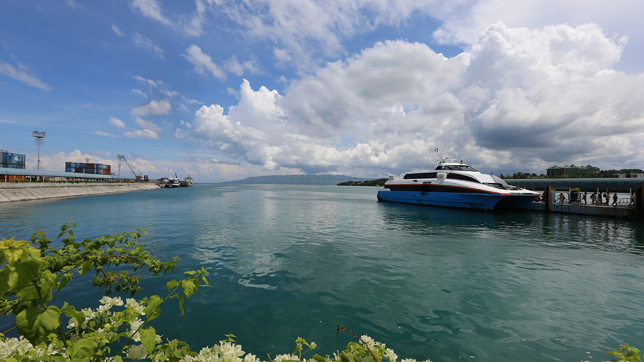Boat at dock in Bohol with beautiful sky view