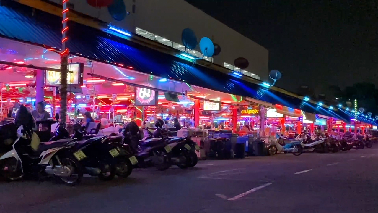 Motorbikes parked in Pattaya At Night