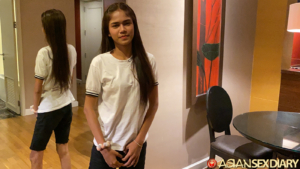 Skinny Asian poses in mirror