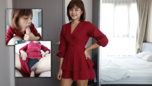 Sexy red dress Thai poses and gives her Best Asian Blowjob