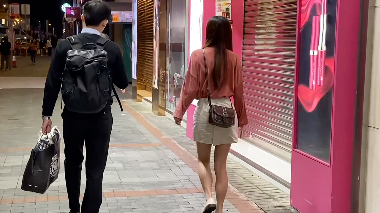 Street Skirts to look at like this girl in Demin skirt on sidewalk