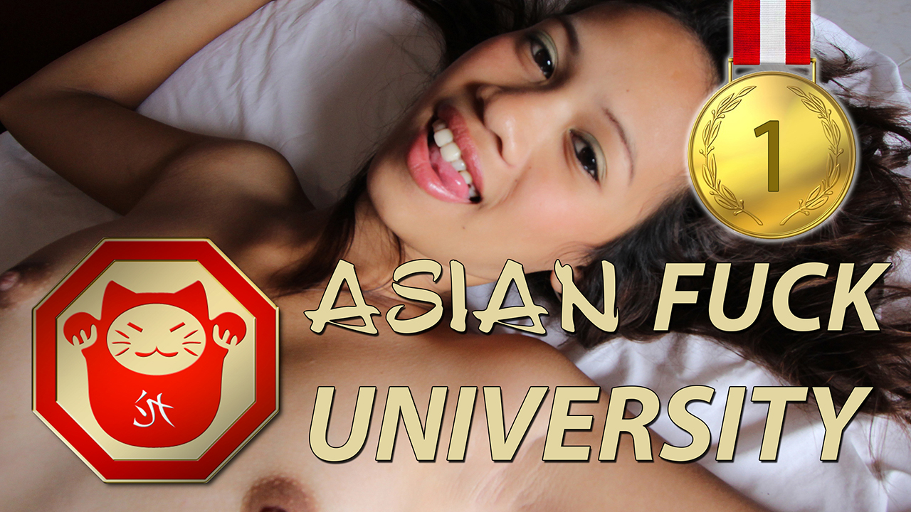 Sexy Filipina girl poses topless in bed for cover of Asian Fuck University series