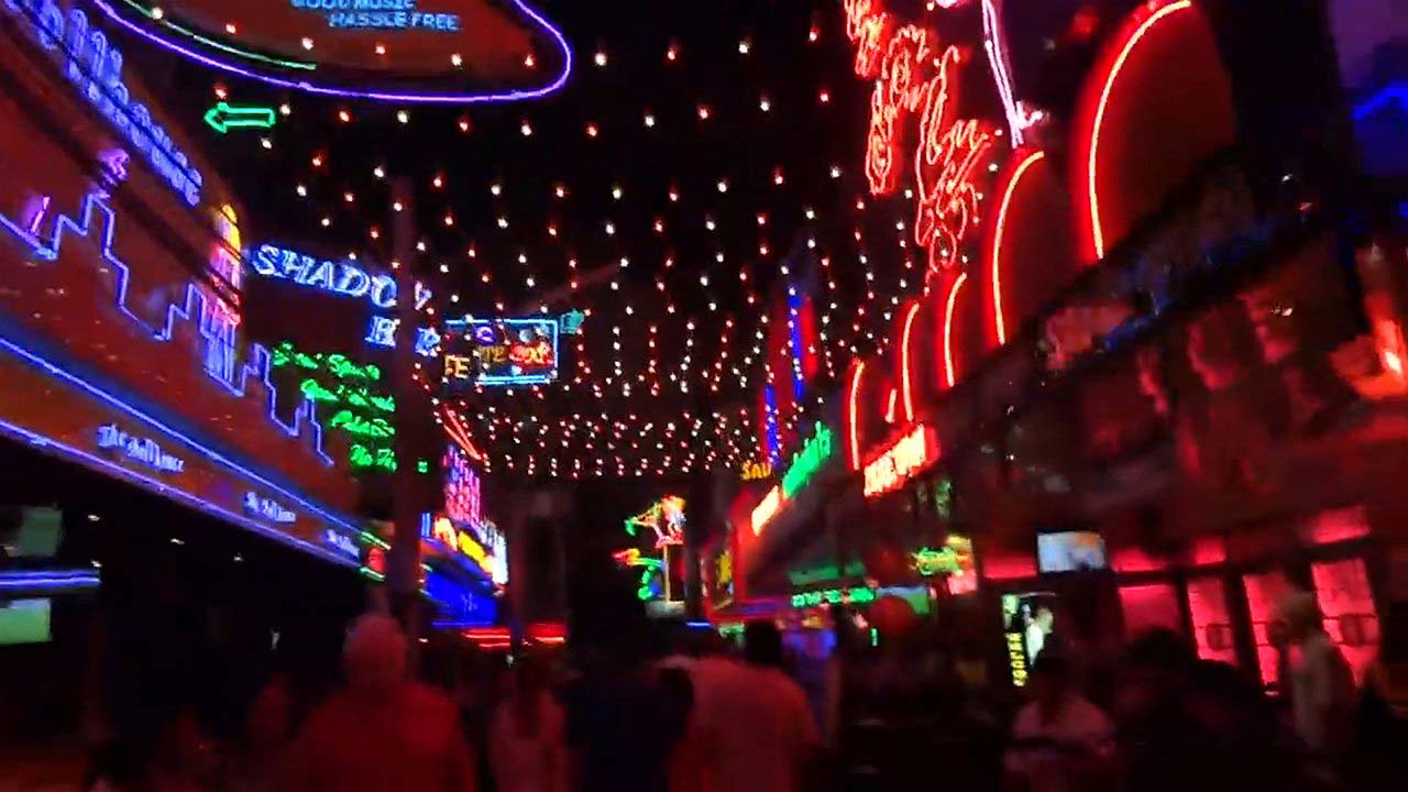 View of neon and LED lights at nightime in Soy Cowboy