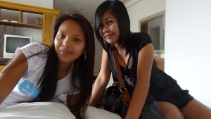 Filipina friends Shiela and Rubi pose before Girl Changes Mind when it comes to fucking