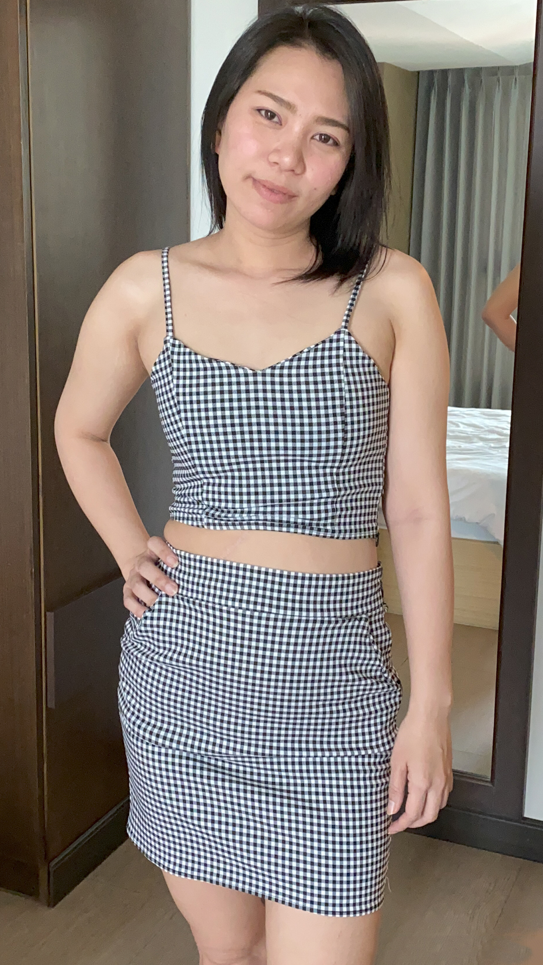 Asian Sex Diary Ammy showing off her plaid outfit
