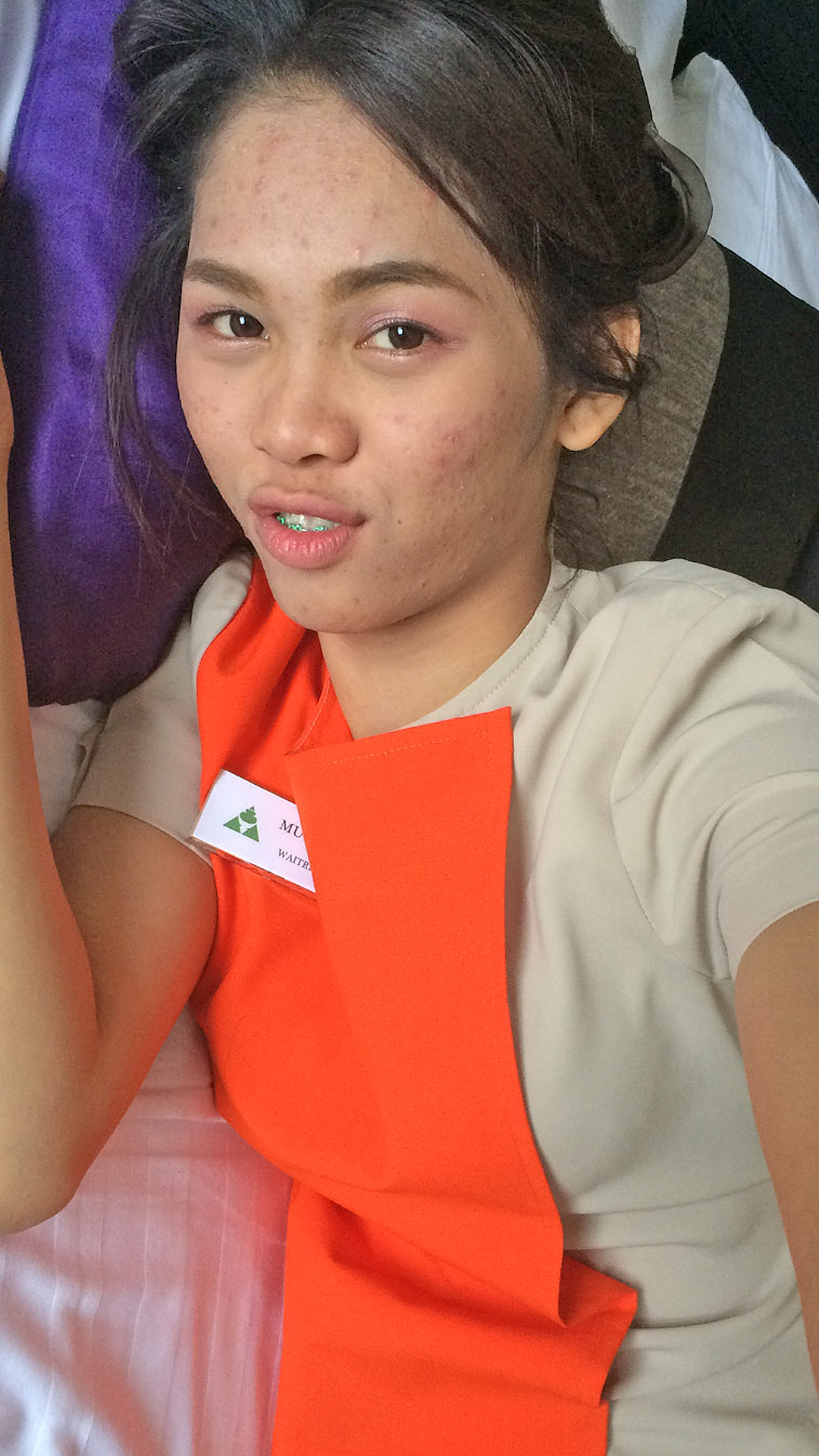Cute Asian Sex Diary Mint laying in her work outfit