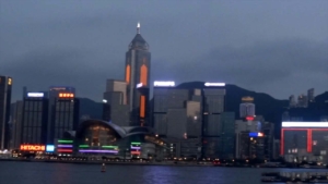 Hong Kong Light Show viewed from Harbor