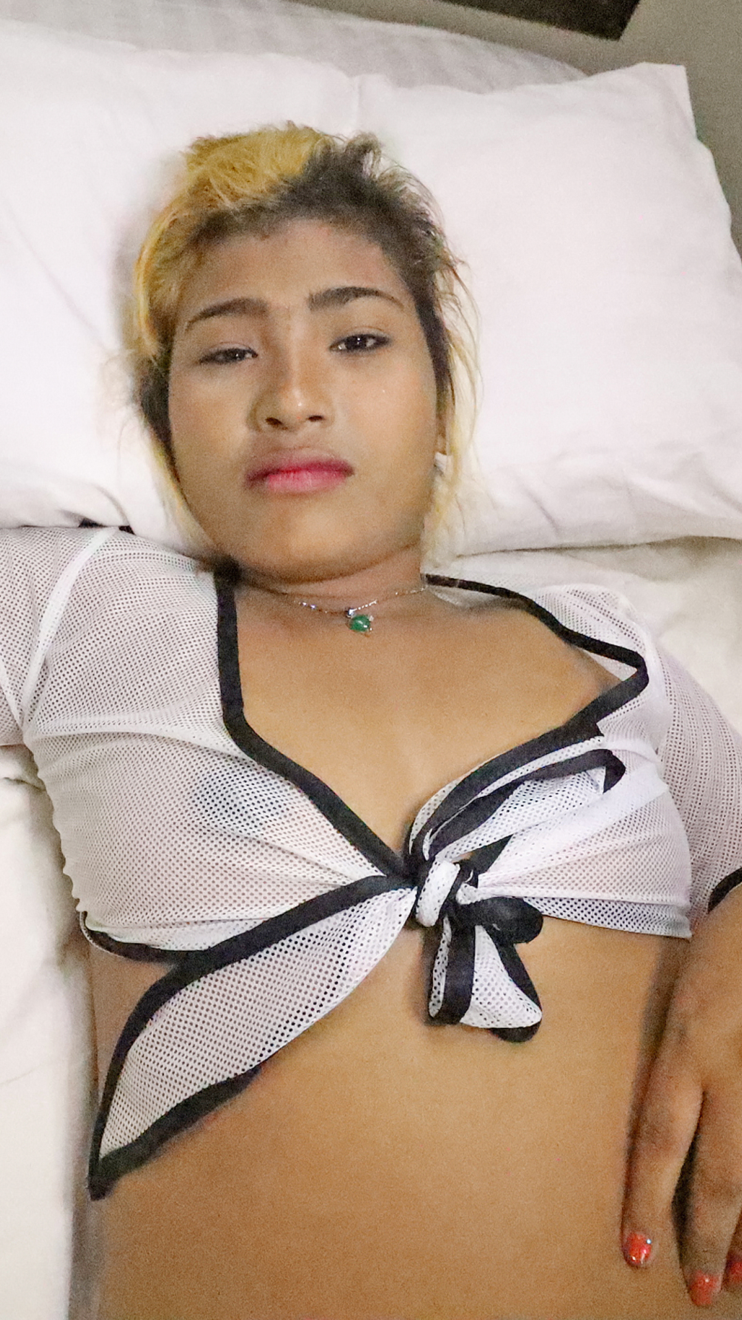 Thick Asian Sex Diary Mink lays down in her see thru shirt
