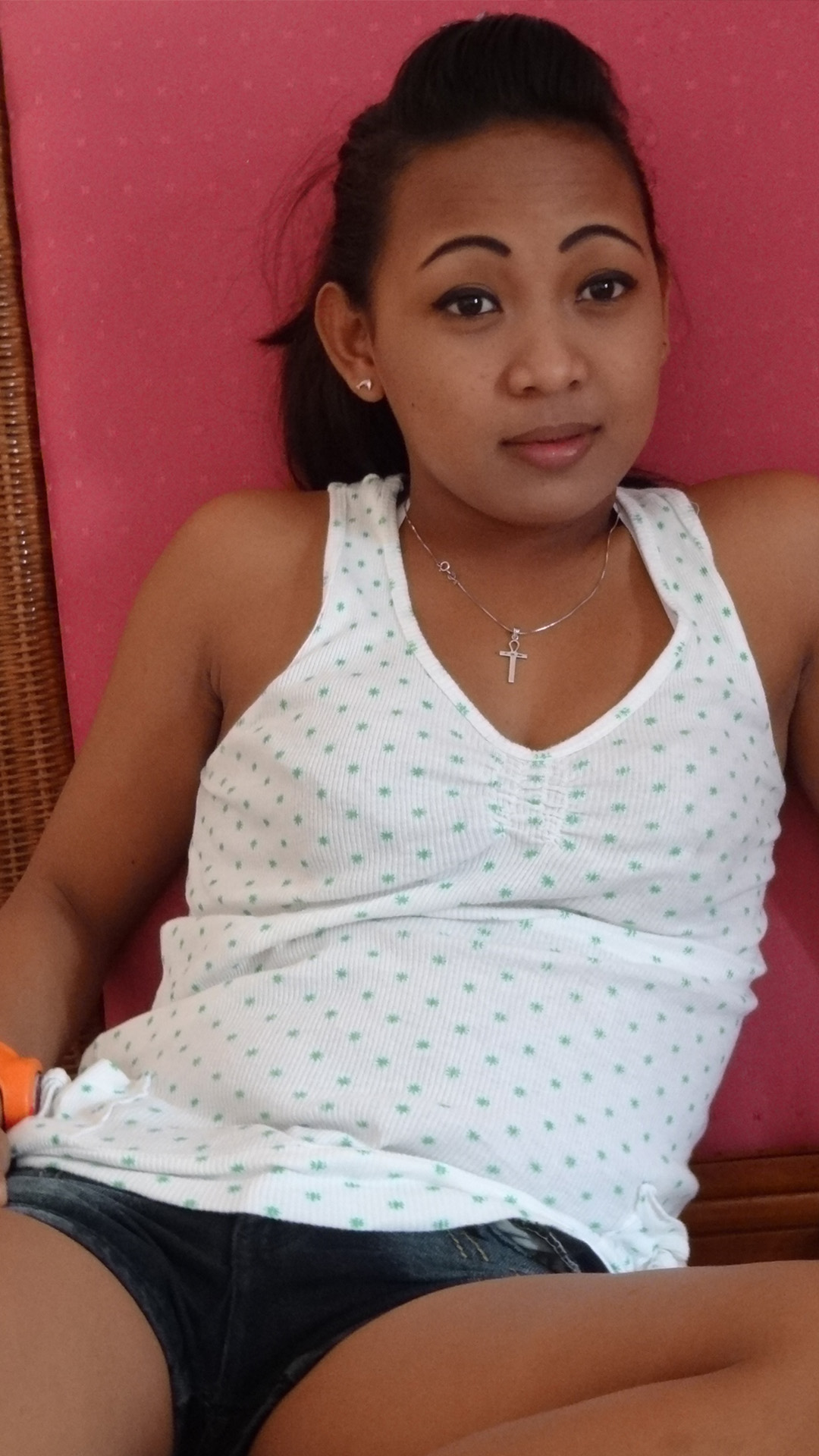 Asian Sex Diary Fhae sits with very short shorts on