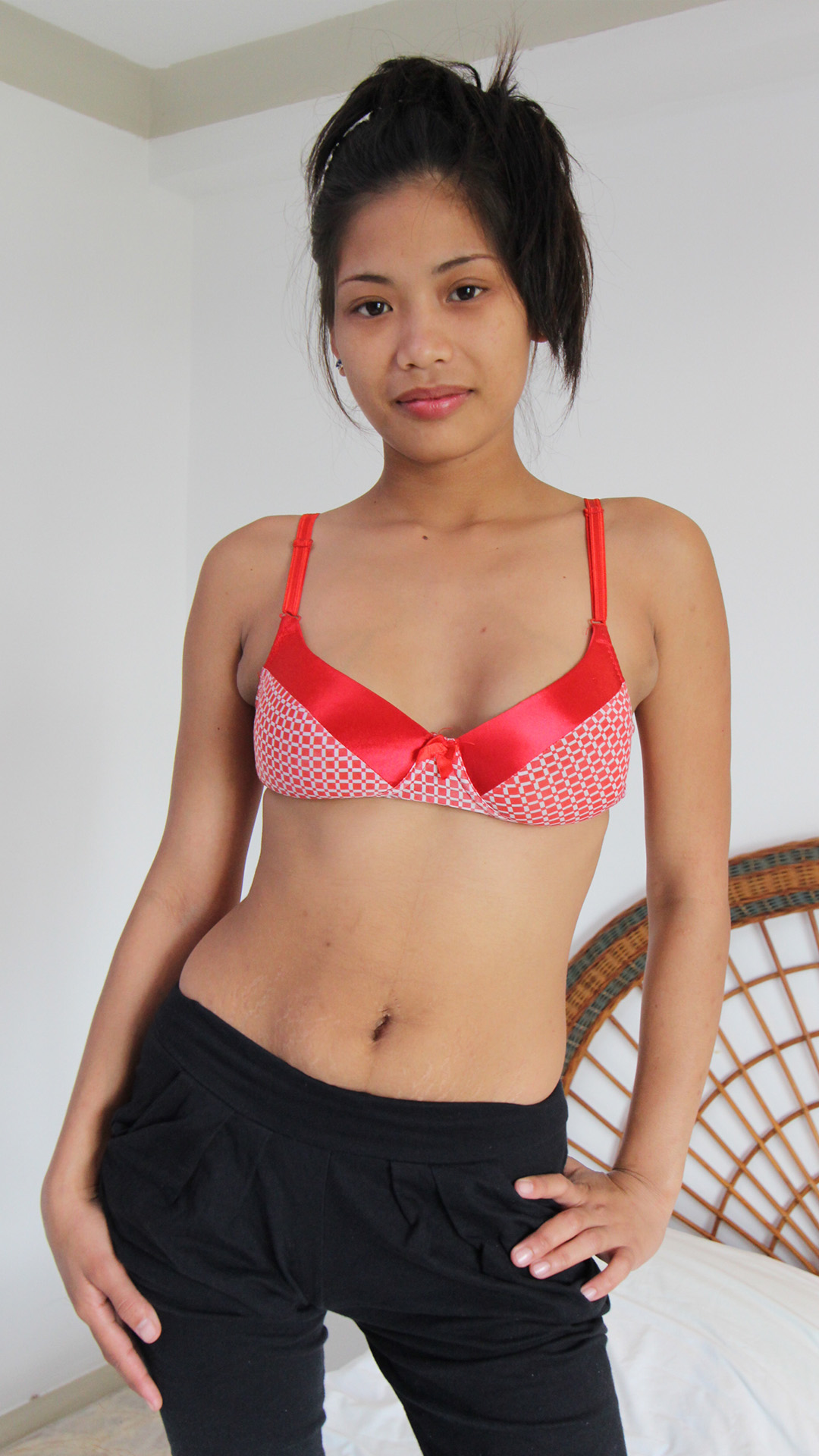 Asian Sex Diary Franciska poses in pants and bra