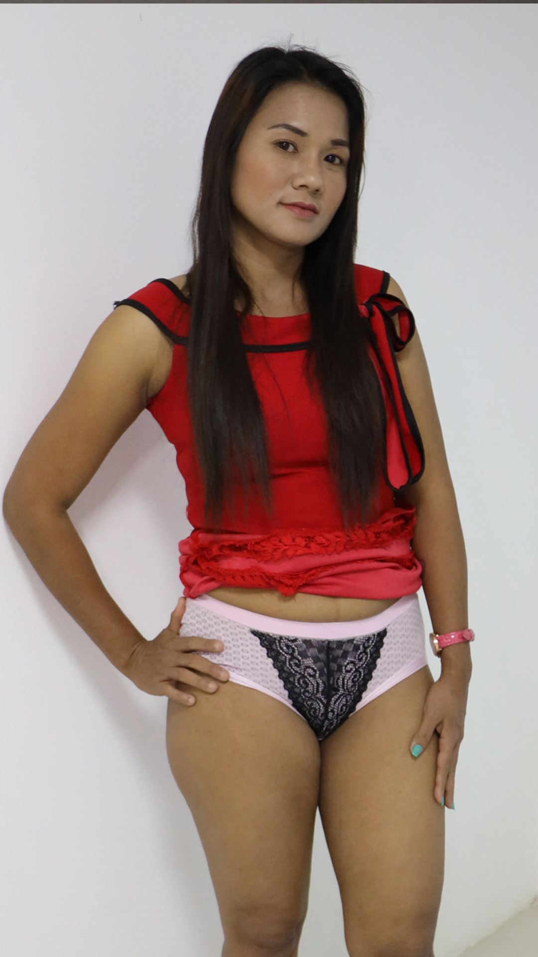 Asian Sex Diary Ha C poses in panty and red top