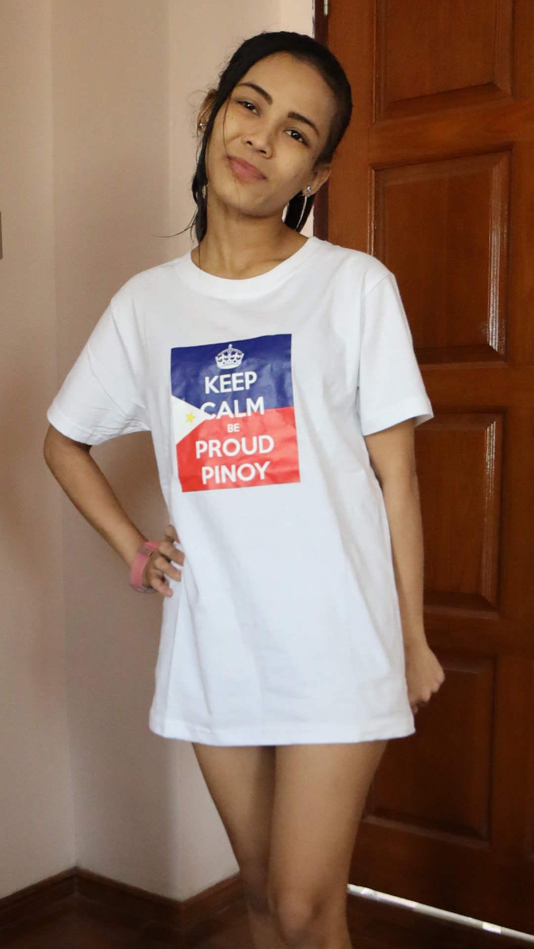 Asian Sex Diary Joy D poses in oversized white Pinoy shirt