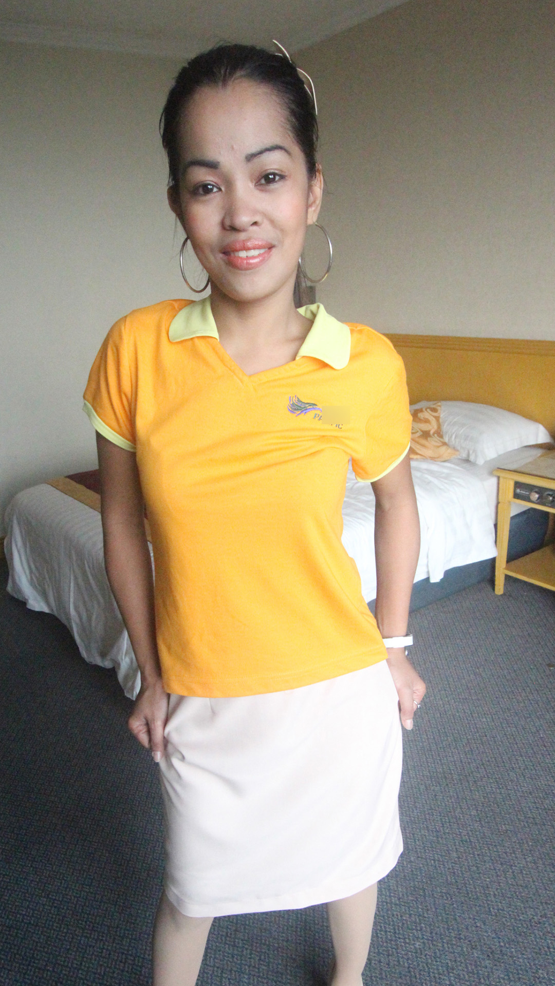 Asian Sex Diary Juliet poses in room in her flight attendant uniform