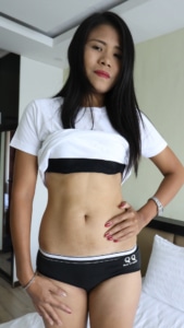 Asian Sex Diary Long poses in black bra and panty