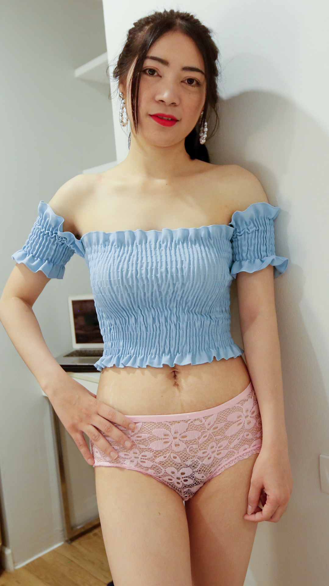 Pink panties and blue tank top highlight Asian Sex Diary Vikki and her sexy