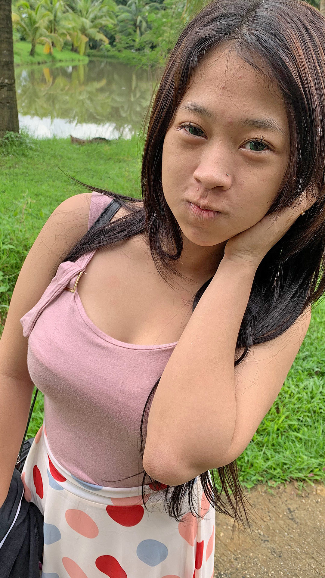 Nice Asian Sex Diary Pangpang standing outdoors