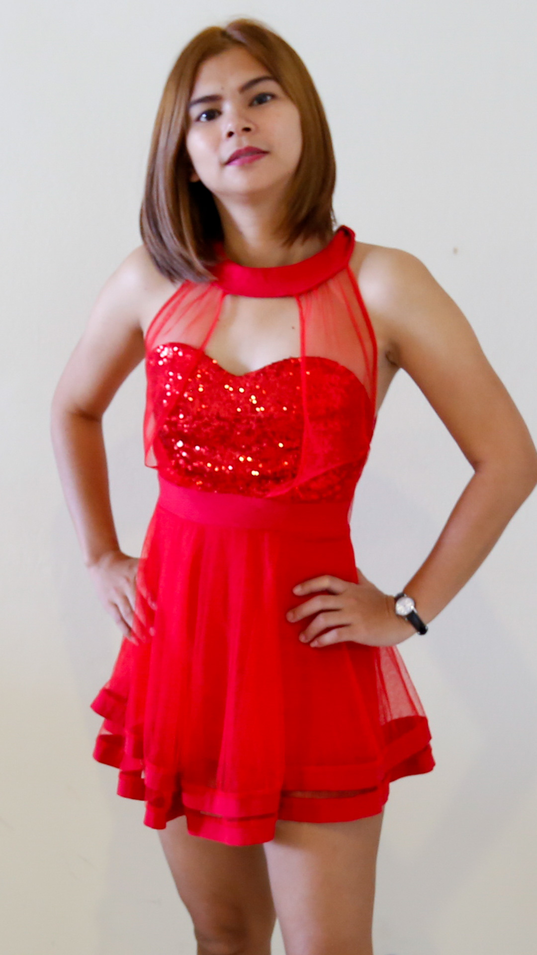 Asian Sex Diary Tam B models her shapely body in red dress