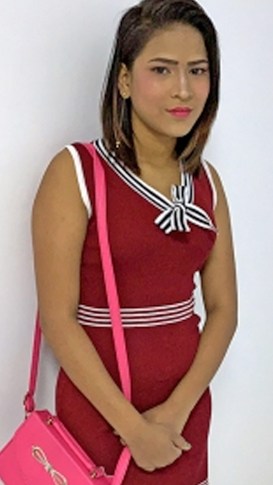 Tiny Asian Sex Diary Po B poses red outfit