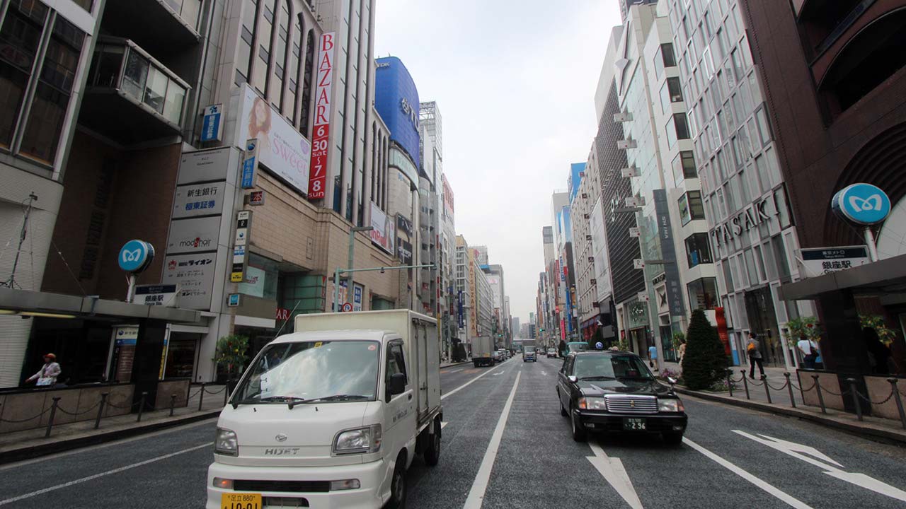 View from taxi showing the Streets of Tokyo Japan
