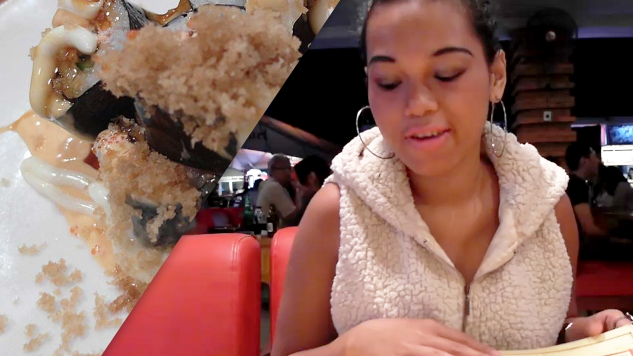 Image of food plate and Samantha on our Sushi Date