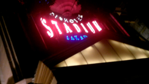 Neon sign outside of Jakarta Diskotek Stadium