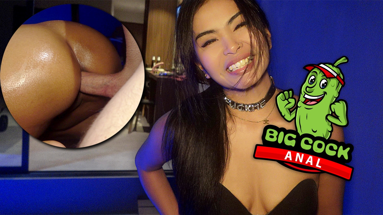 Big Cock Anal penetration with oiled ass after smiling Thai Girl Ammy B poses for camera