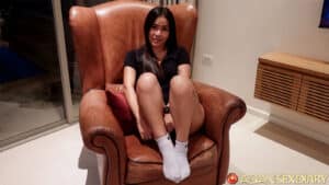 Covering crotch with hand in Shy Asian Porn